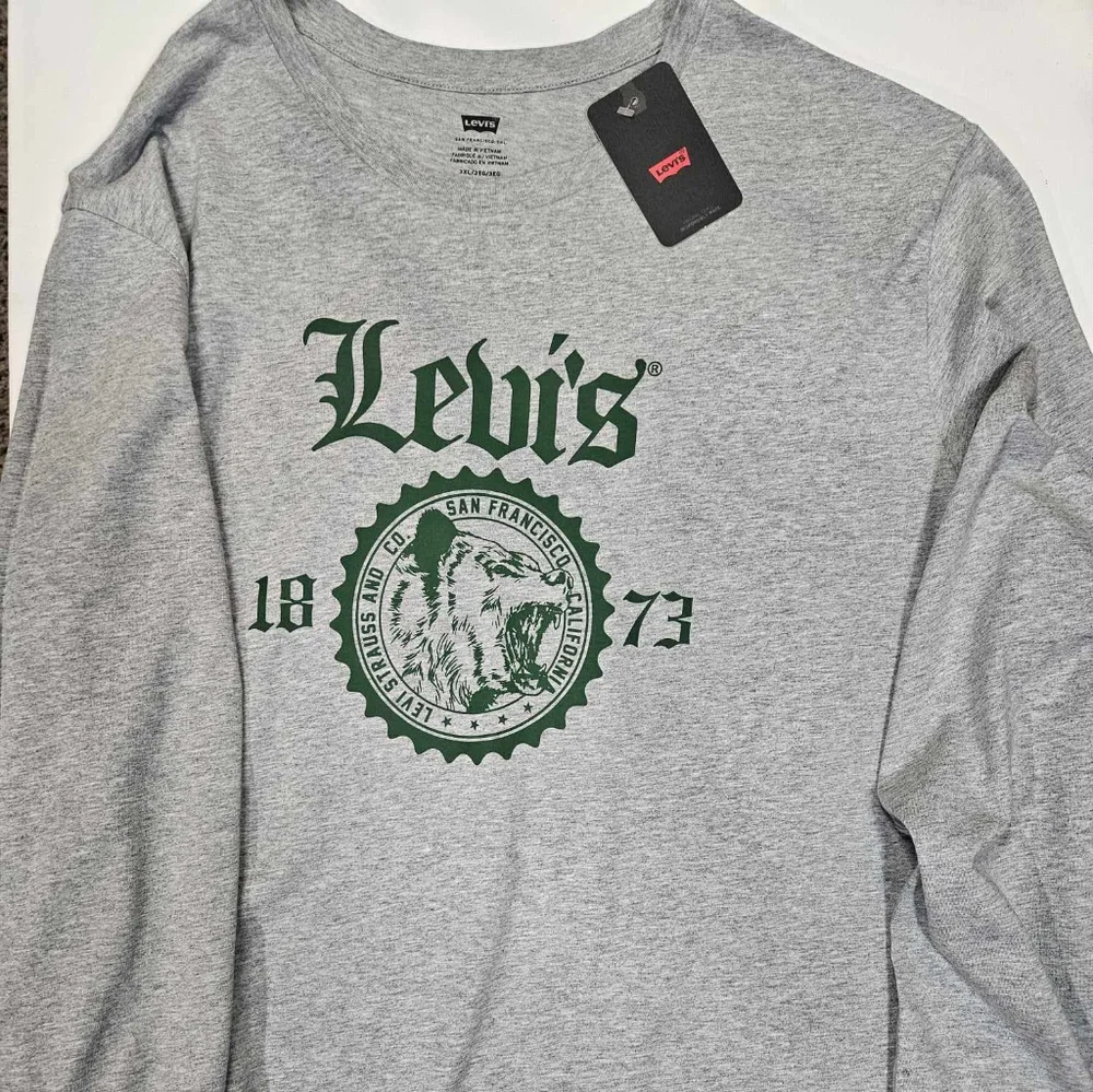 Levi's T-Shirt Mens 3XL‎ Grey Green Graphic Logo Casual Long Sleeve Casual Tee